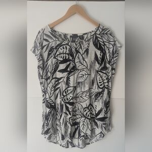 Tahari 100% Linen Blouse XL Black & White Cap Sleeves